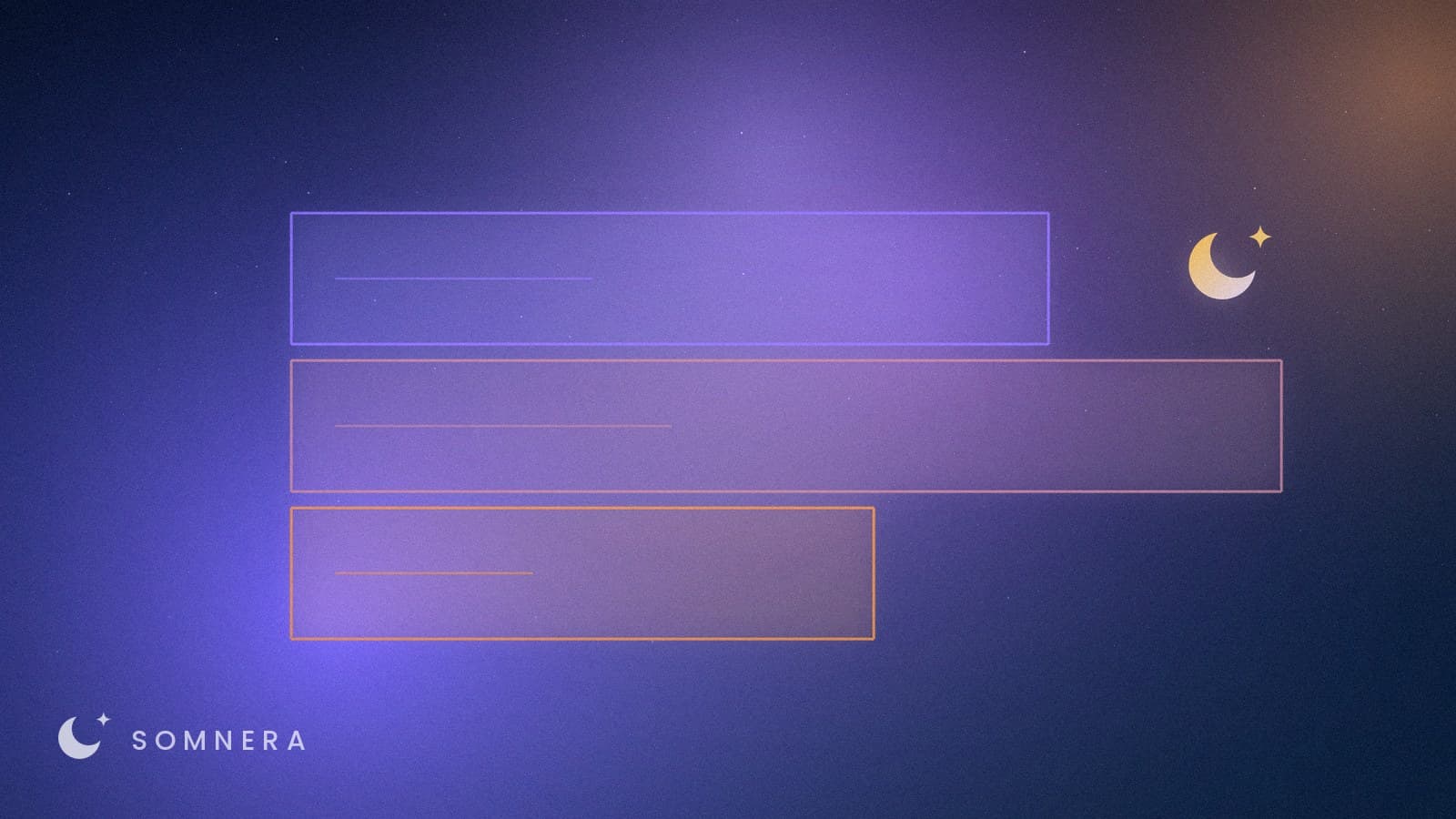 Three stacked panels of different widths, each with a short rule inside it.