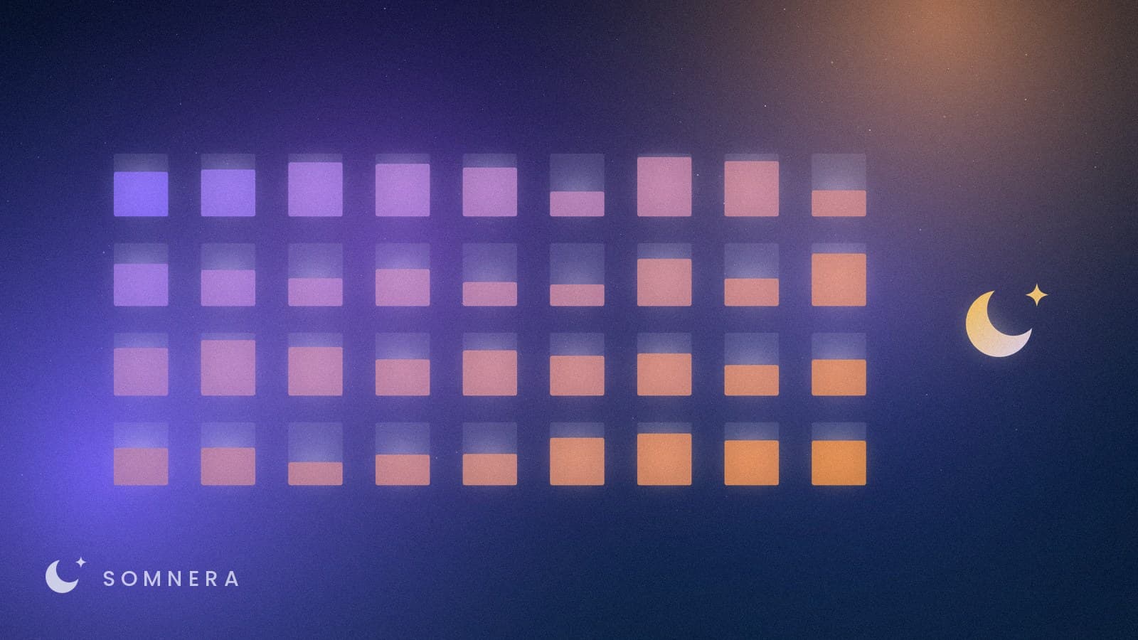 A grid of nights, each drawn as a part-filled bar — the shape a sleep diary makes over a month.